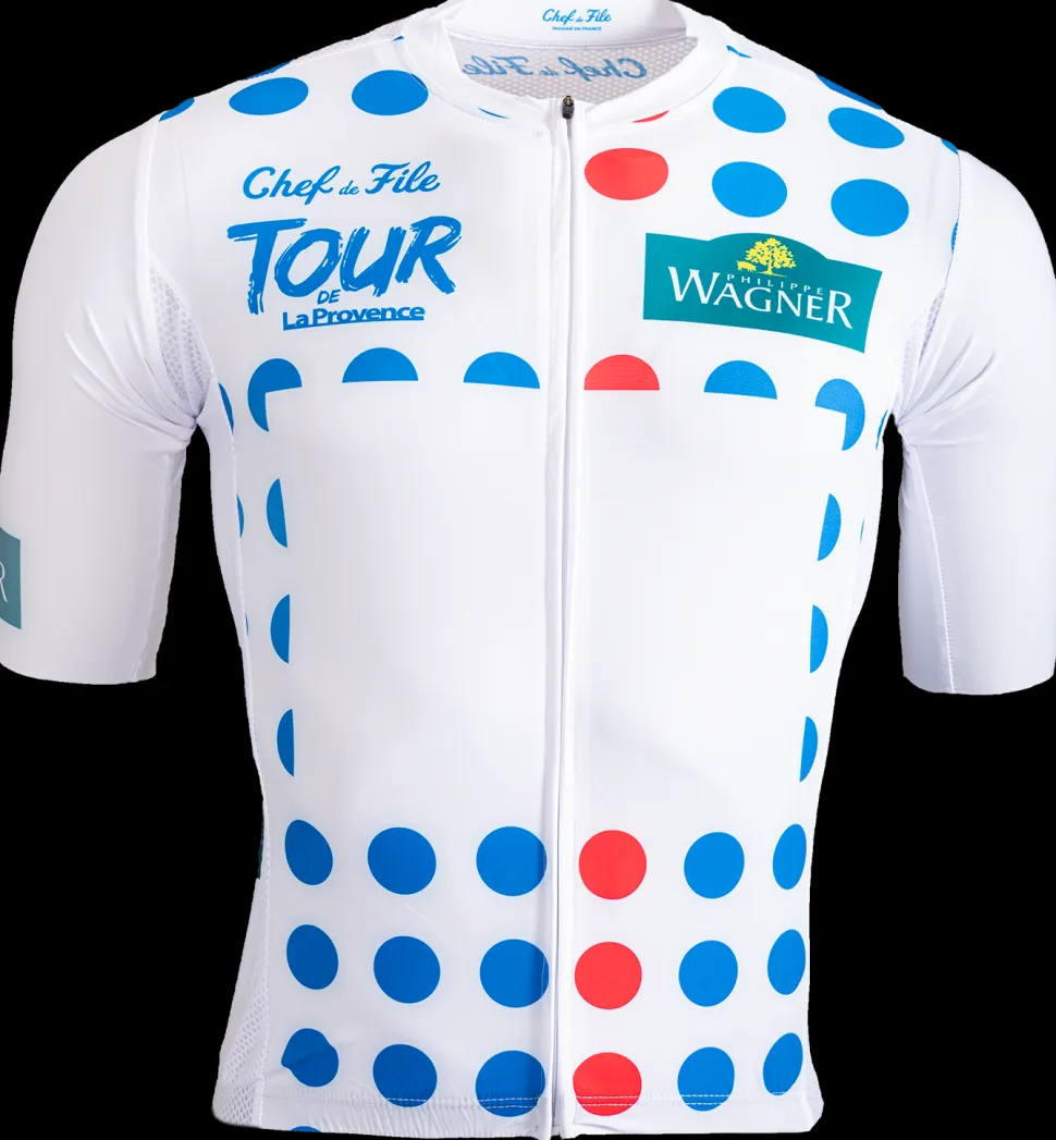 fietsshirt Tour de la Provence blauw/rode stippen